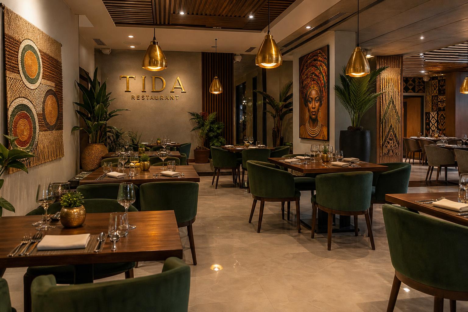 TIDA RESTAURANT main dining area with African-inspired décor