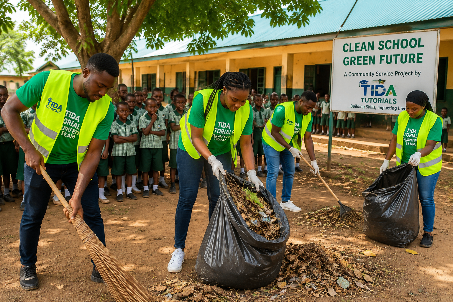 TIDA Tutorials Volunteer Team cleaning a school compound — Clean School, Green Future community project
