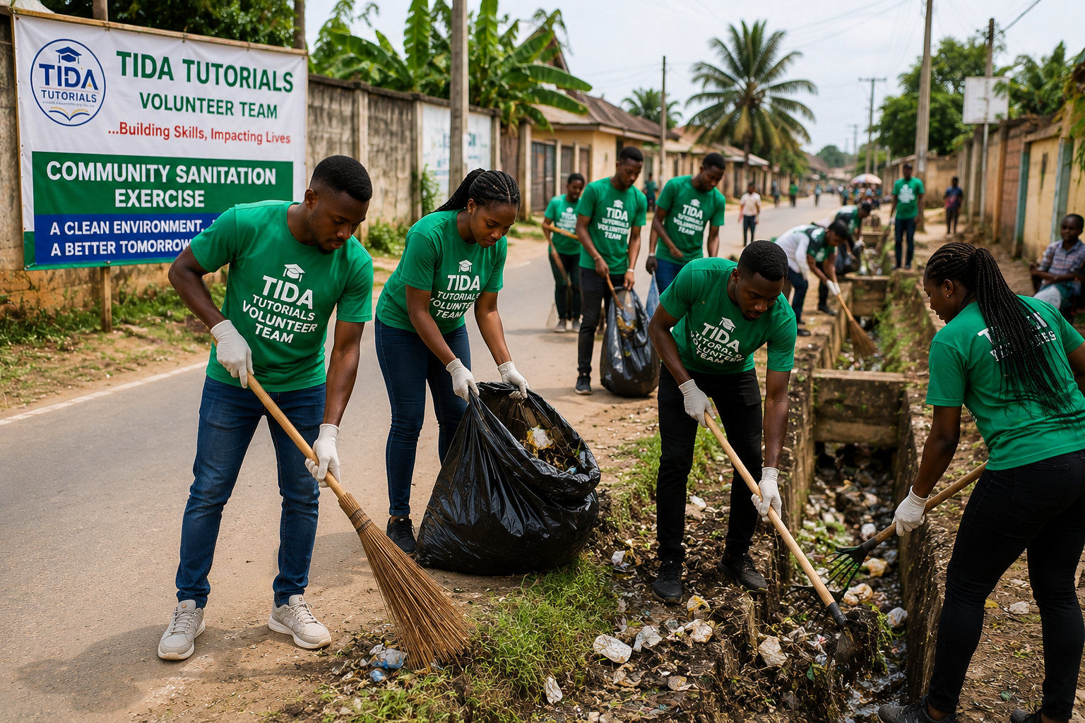 Community sanitation exercise clearing drainage